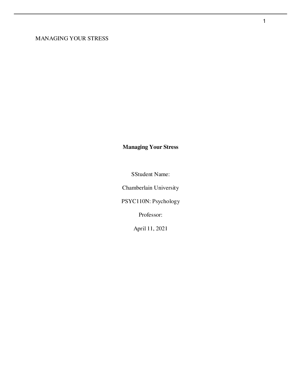 Preview image of PSYC-110N Week 6 Assignment Managing Your Stress document